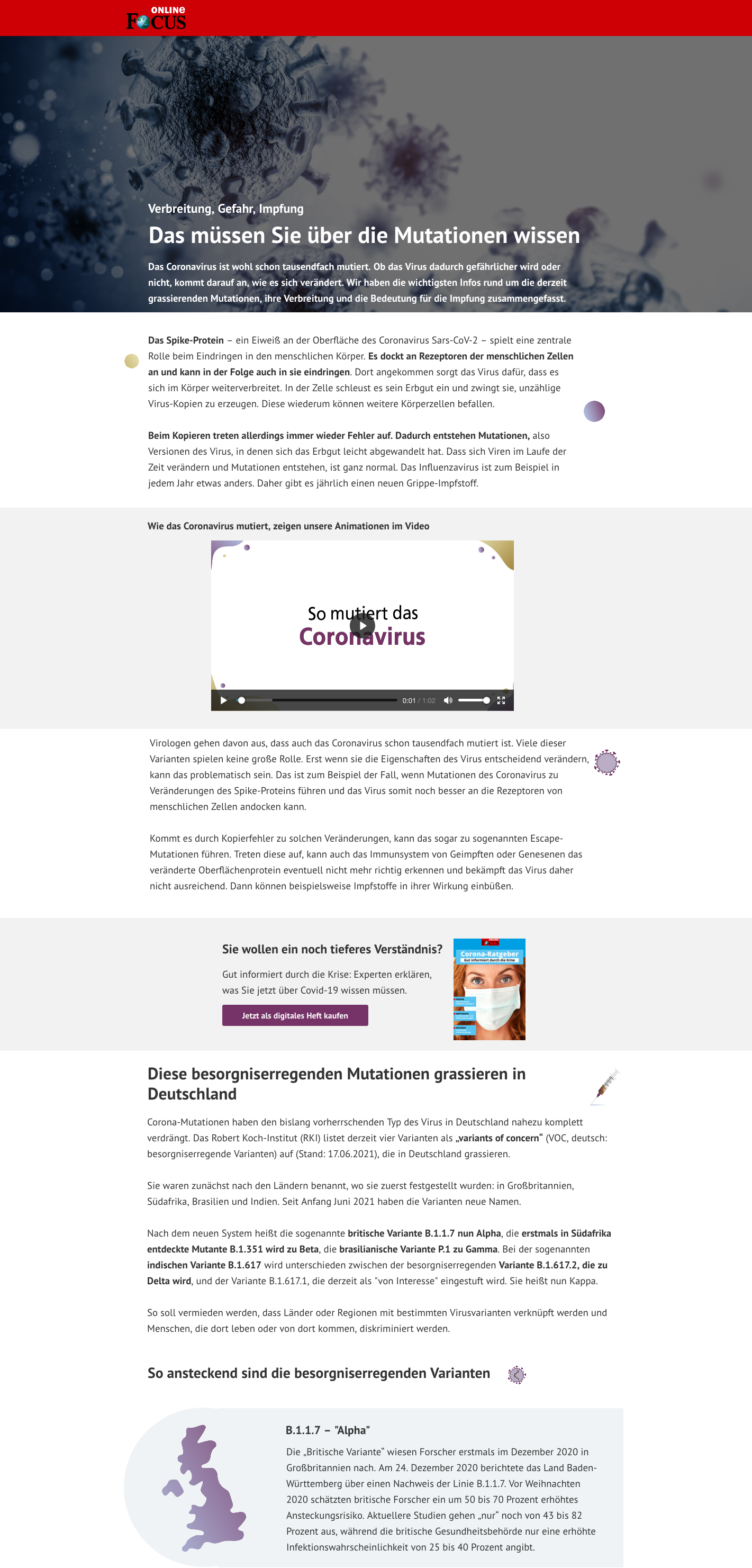 Eine Desktopansicht der ersten Website zum Thema 'Mutationen, Kombis, Nebenwirkung'