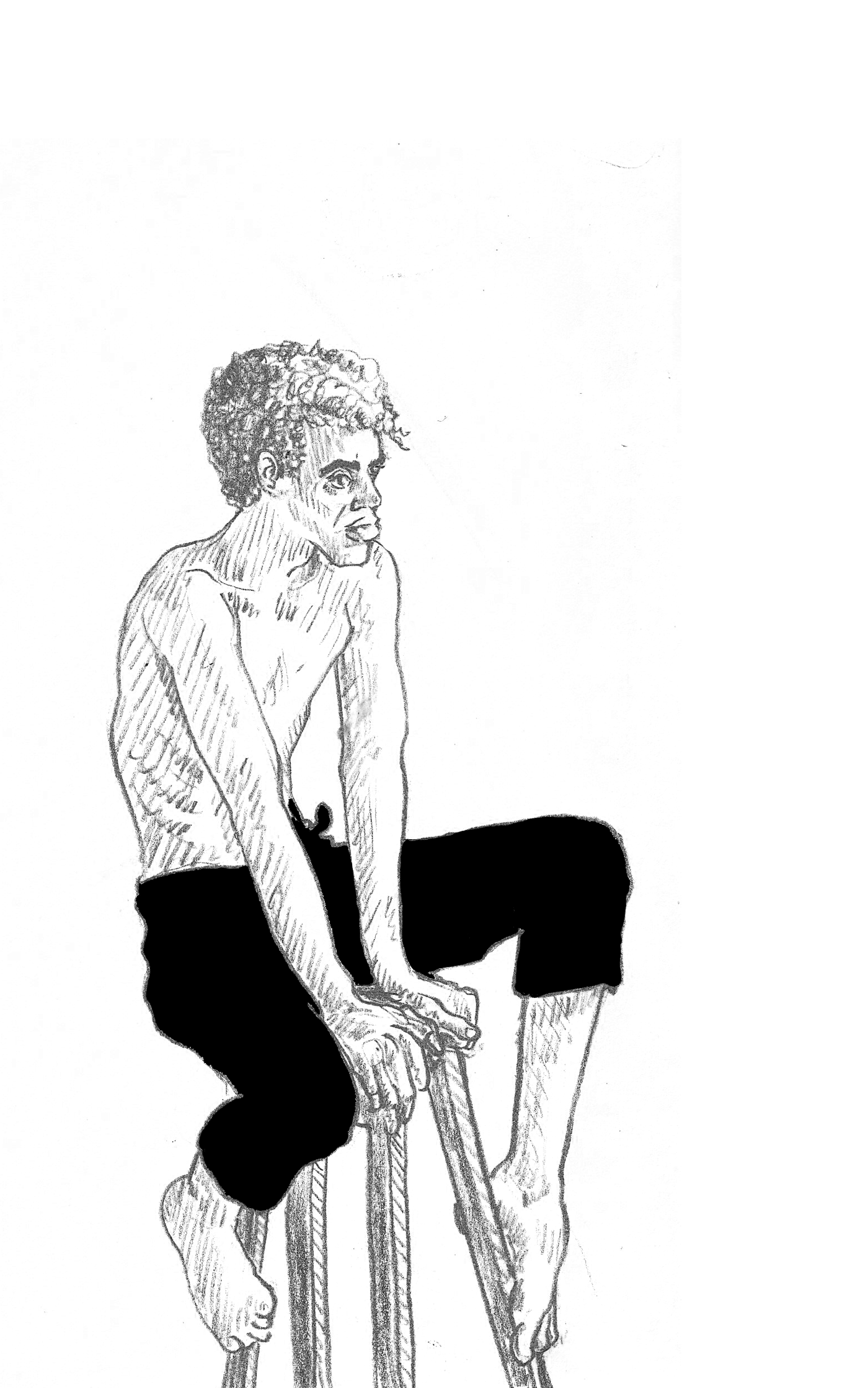 Eine Illustration eines Mannes, der auf einem hohem Hocker sitzt