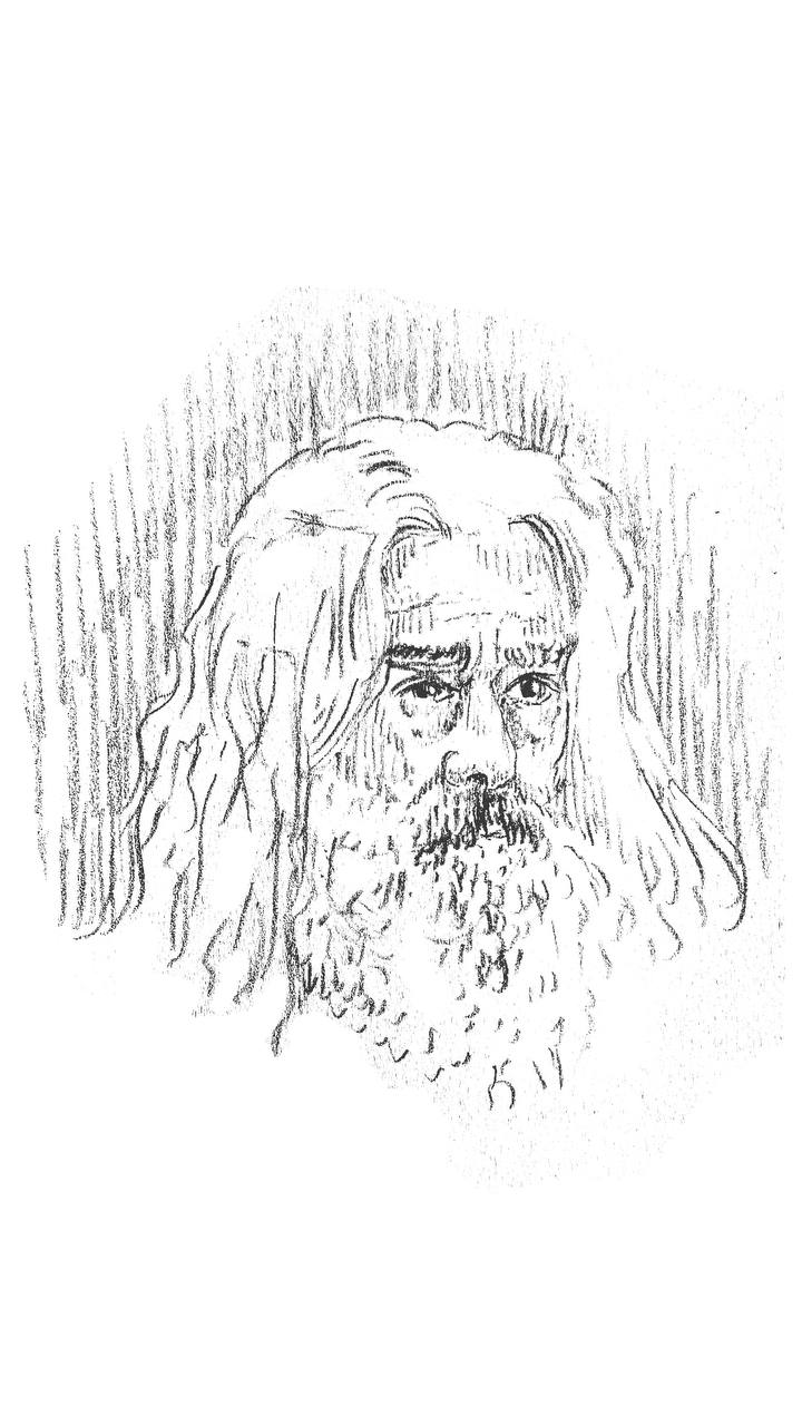 Eine Illustration eines alten Mannes mit langen Haaren und Bart