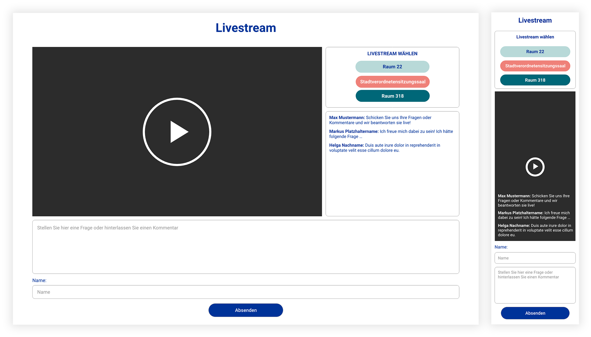 Die Darstellung der Funktion des Live-Stream auf desktop und mobil